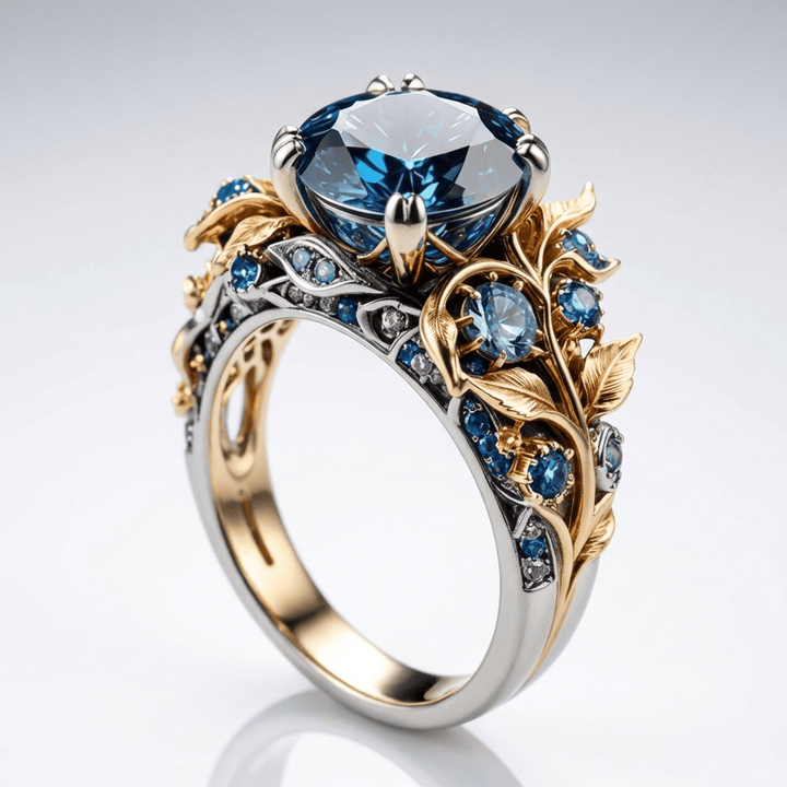 ANELLO VINTAGE IN ORO E TOPAZIO BLU
