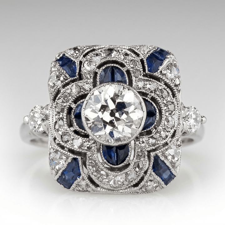 ANELLO VINTAGE IN DIAMANTE ARGENTO E ZAFFIRO