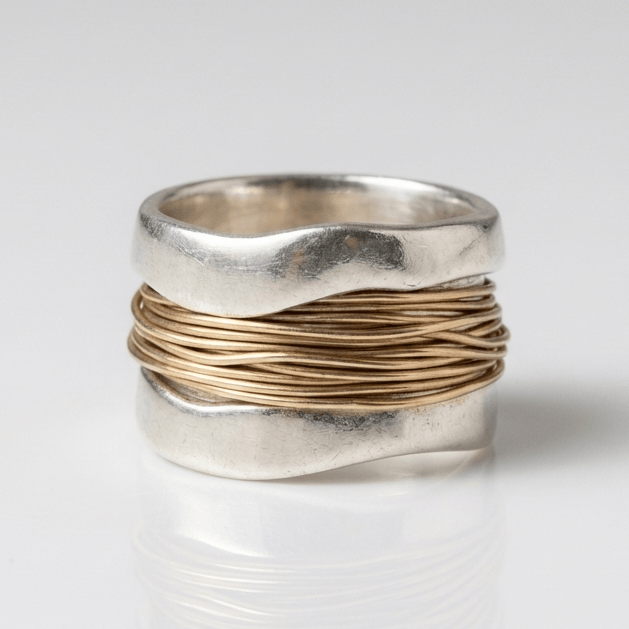 ANELLO AVVOLTO A MANO IN FILO D'ARGENTO E ORO