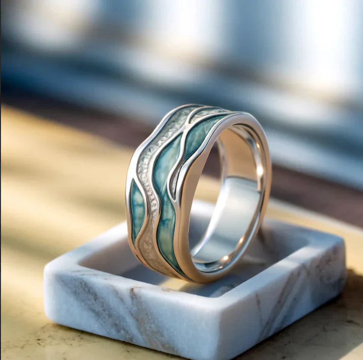 Anello Onde Argentate Turchesi