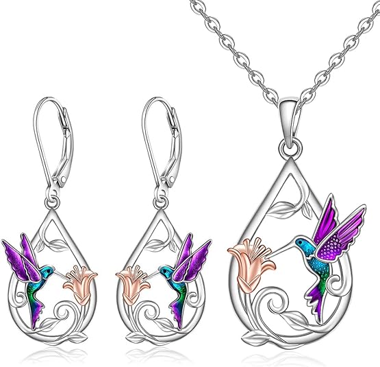 Bellissima Collana con Colibrì per Donne con Orecchini Bonus