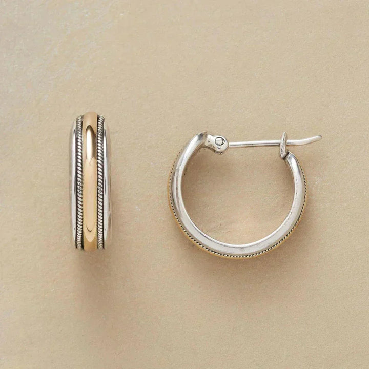 Orecchini Vintage in Argento con Striscia Dorata