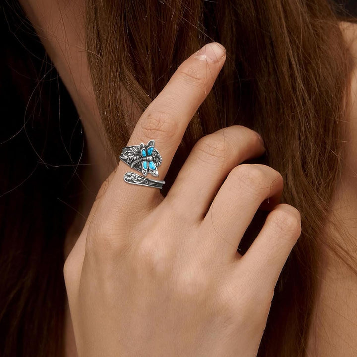 Anello Regolabile in Argento con Libellula in Turchese