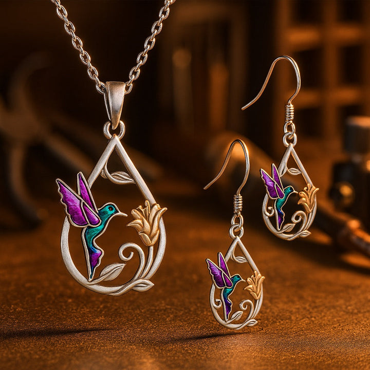 Bellissima Collana con Colibrì per Donne con Orecchini Bonus