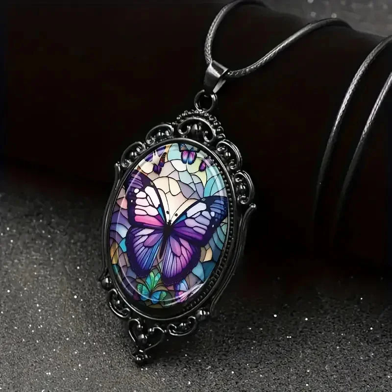 Collana con Ciondolo a Farfalla in Cristallo Viola