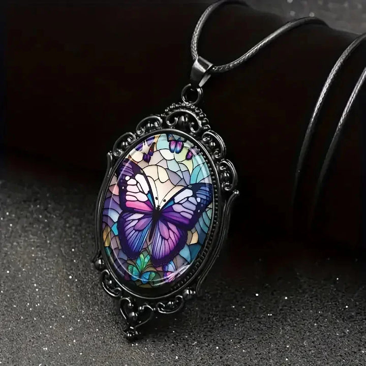 Collana con Ciondolo a Farfalla in Cristallo Viola