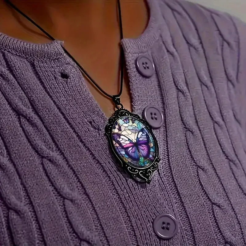 Collana con Ciondolo a Farfalla in Cristallo Viola