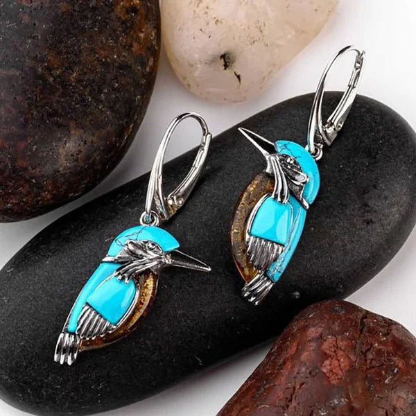 Orecchini in Smalto Blu a Forma di Colibrì