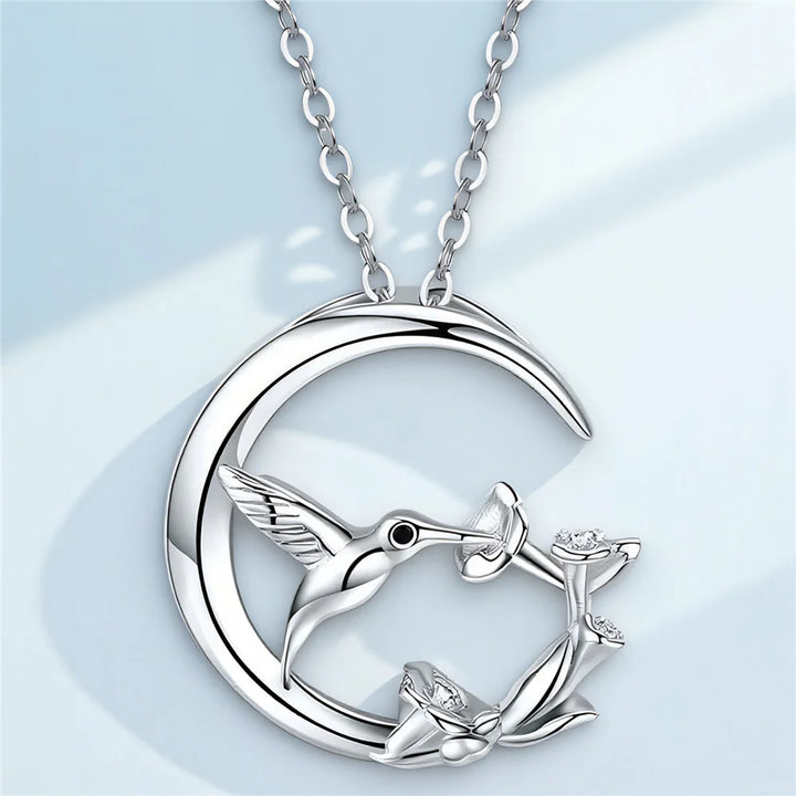 Collana con Pendente Vintage in Argento a Forma di Uccello della Luna