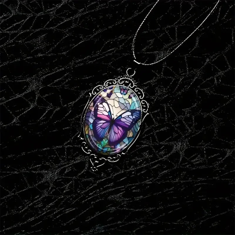 Collana con Ciondolo a Farfalla in Cristallo Viola