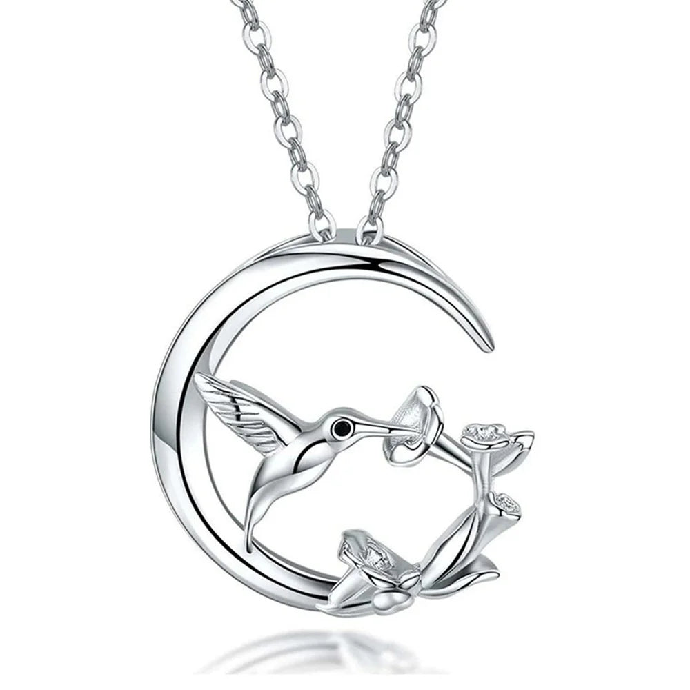 Collana con Pendente Vintage in Argento a Forma di Uccello della Luna