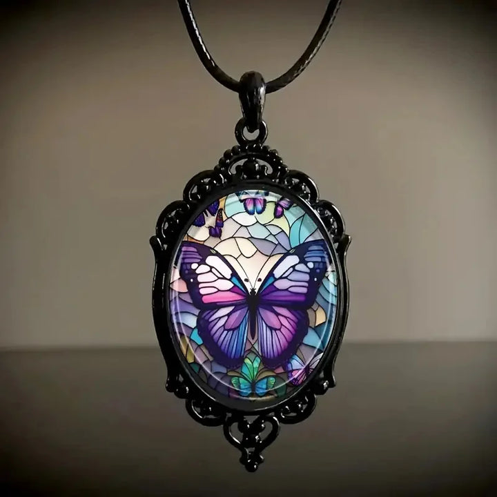Collana con Ciondolo a Farfalla in Cristallo Viola