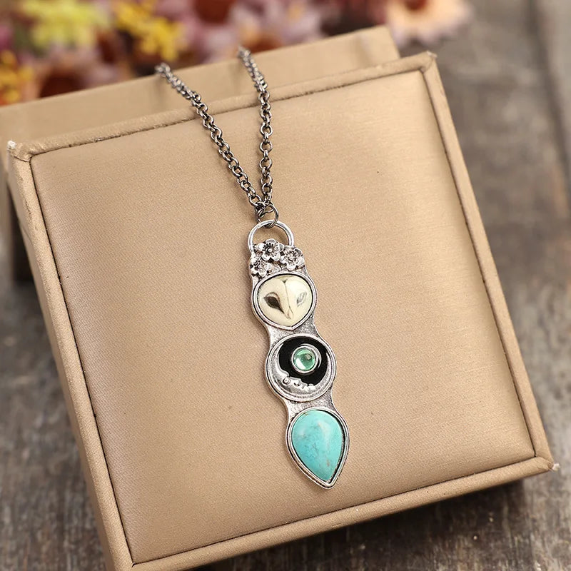 Collana Bar con Gufo Turchese