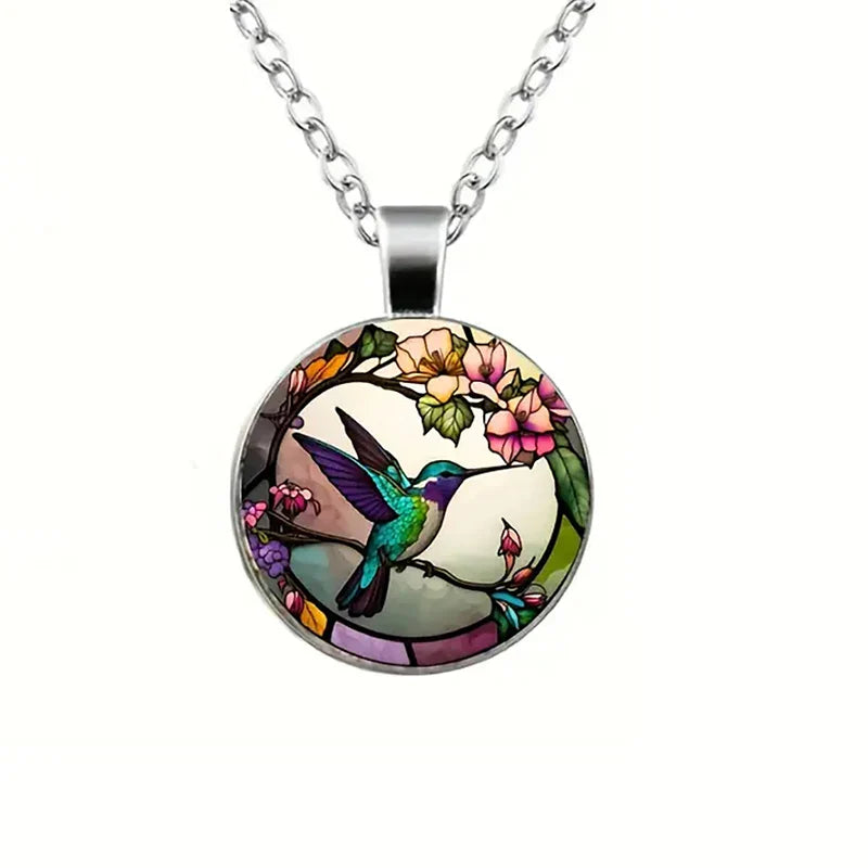 Collana a Pendente in Vetro con Colibrì