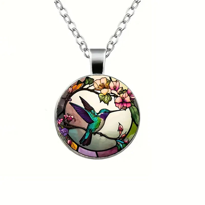 Collana a Pendente in Vetro con Colibrì