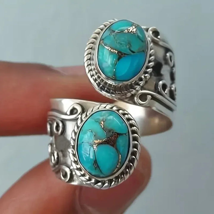 Anello a Fascia con Croce Turchese Vintage Elegante
