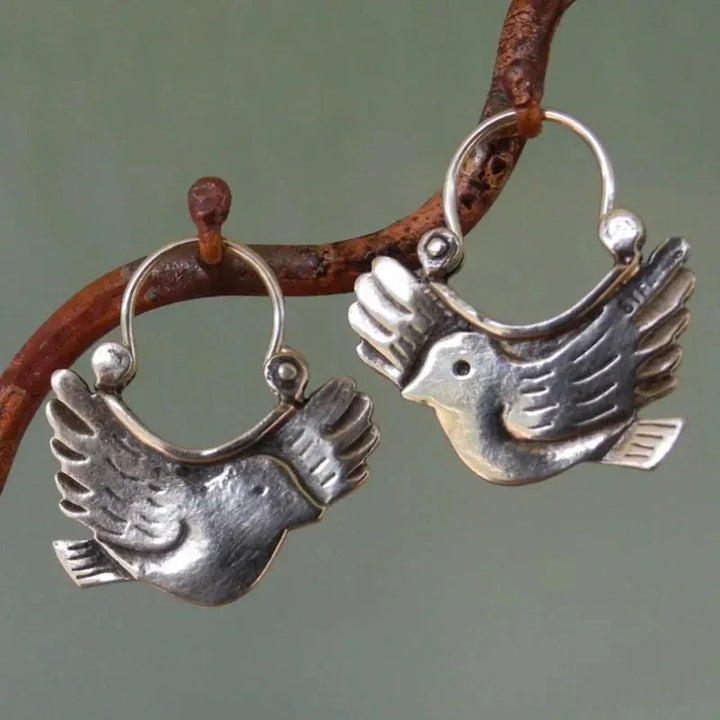 Orecchini Pendenti Ispirati agli Uccelli Boho – Tonalità Argento