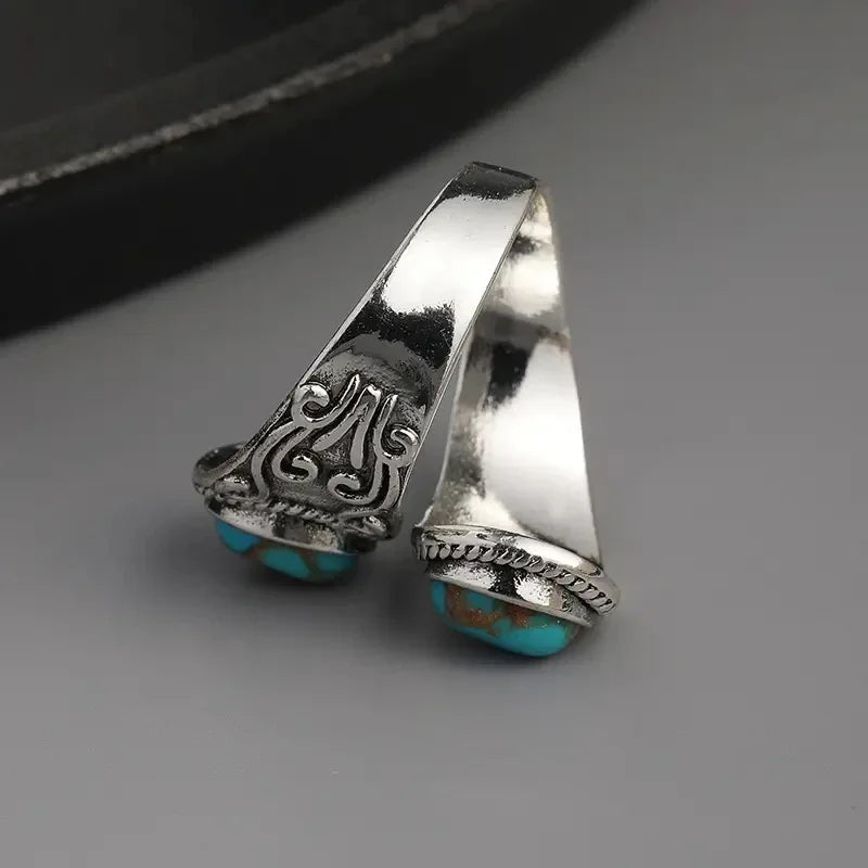Anello a Fascia con Croce Turchese Vintage Elegante