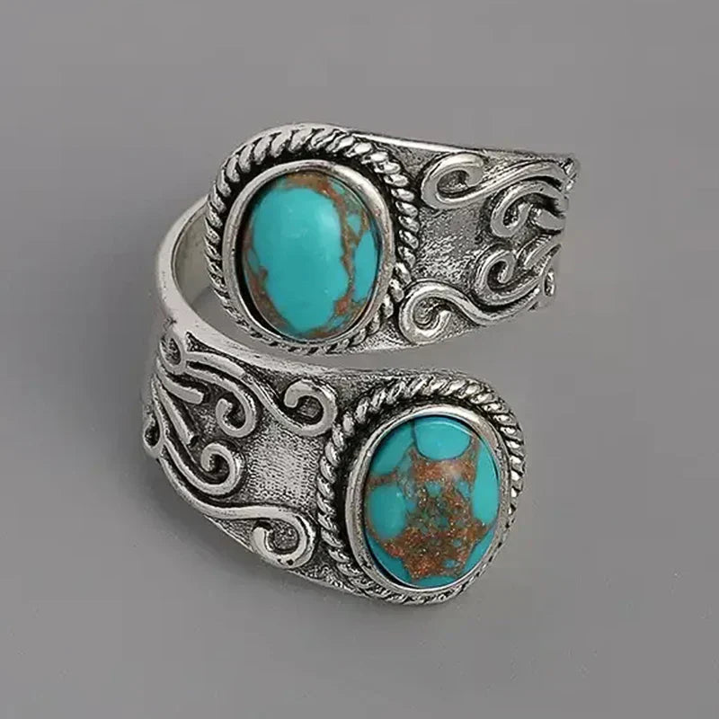 Anello a Fascia con Croce Turchese Vintage Elegante