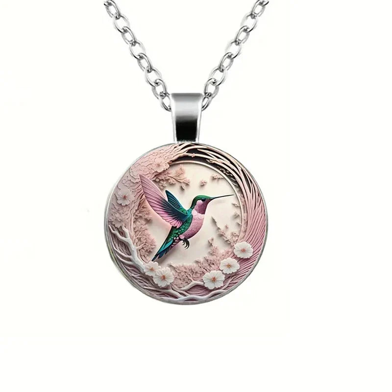 Collana a Pendente in Vetro con Colibrì