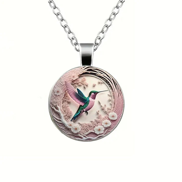Collana a Pendente in Vetro con Colibrì