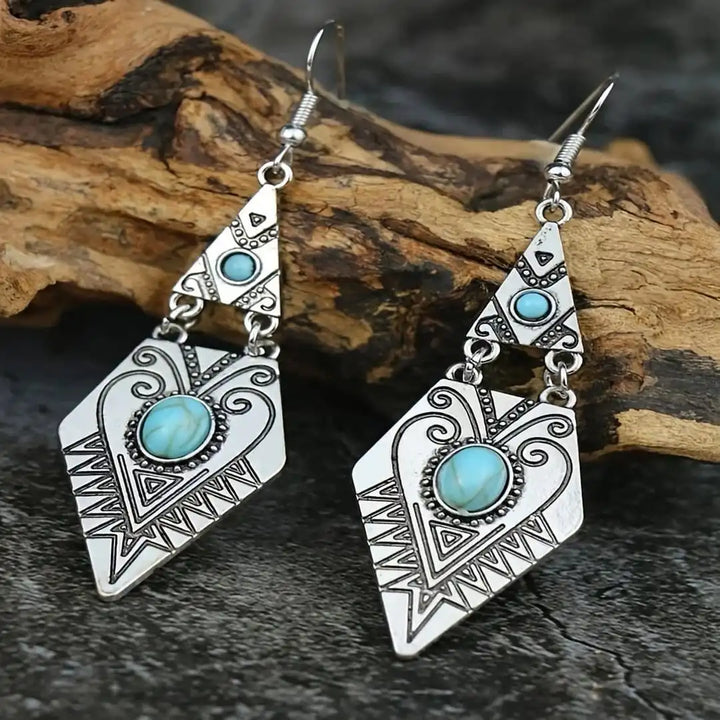 Orecchini Rombo Turchesi Vintage Bohemien