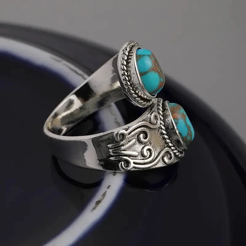 Anello a Fascia con Croce Turchese Vintage Elegante