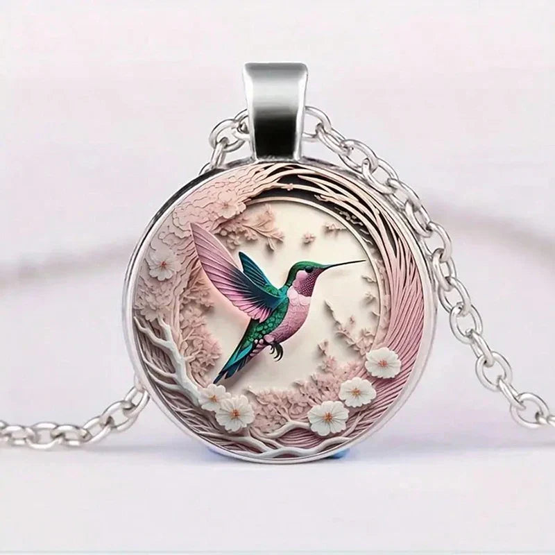 Collana a Pendente in Vetro con Colibrì