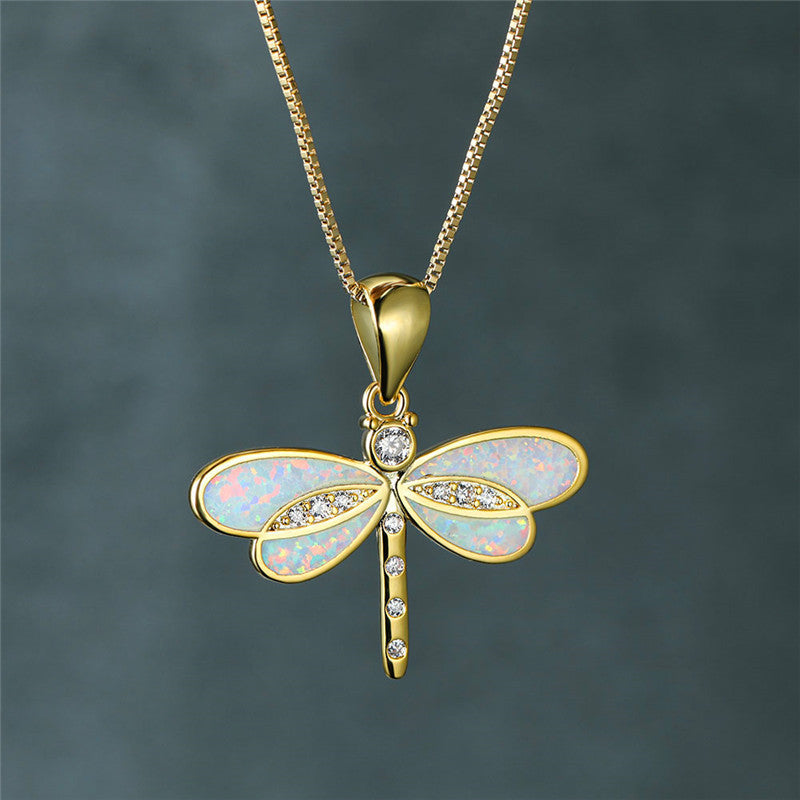 Collana a Libellula in Oro con Opale