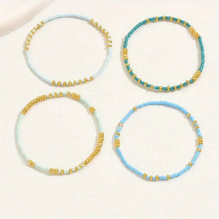 Set di Bracciali Chic Bohemien con Perline Turchesi