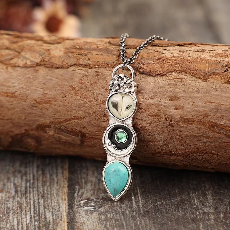 Collana Bar con Gufo Turchese