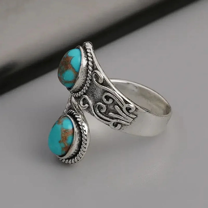 Anello a Fascia con Croce Turchese Vintage Elegante