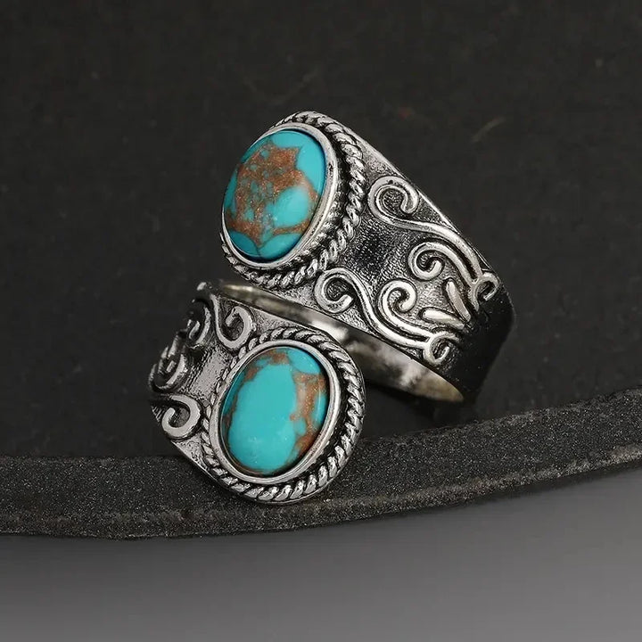 Anello a Fascia con Croce Turchese Vintage Elegante