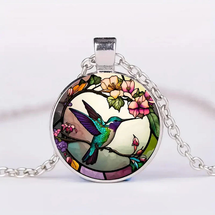 Collana a Pendente in Vetro con Colibrì