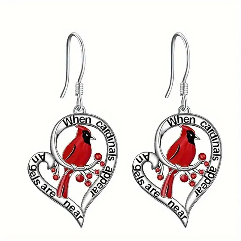 Orecchini Commemorativi Cardinali – “Quando appaiono i Cardinali, gli Angeli sono Vicini” Design a Goccia a Cuore