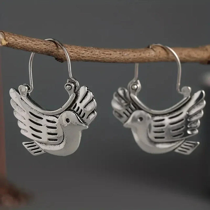 Orecchini Pendenti Ispirati agli Uccelli Boho – Tonalità Argento