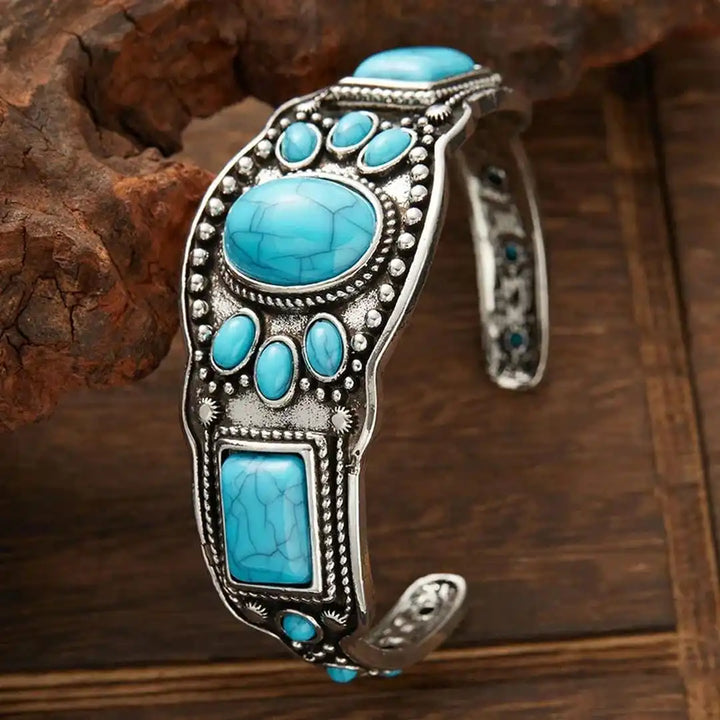 Bracciale Cuff Vintage Bohemien Turchese