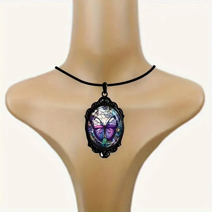 Collana con Ciondolo a Farfalla in Cristallo Viola