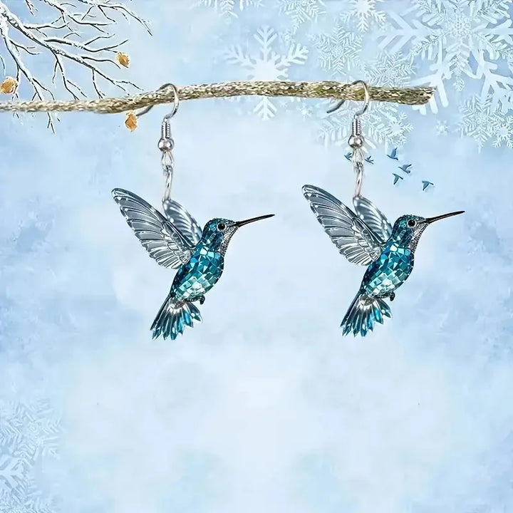 Orecchini a forma di Colibrì in Cristallo Blu