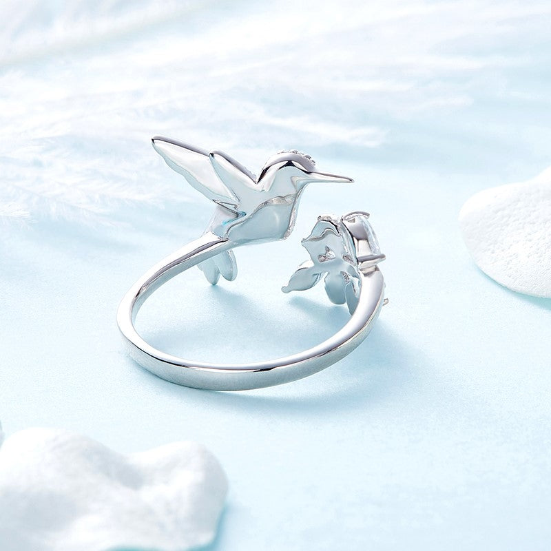 Anello Regolabile con Luccichio Colibrì e Diamante in Strass