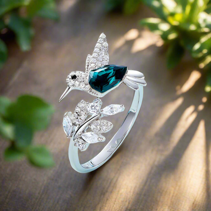 Anello Regolabile con Luccichio Colibrì e Diamante in Strass
