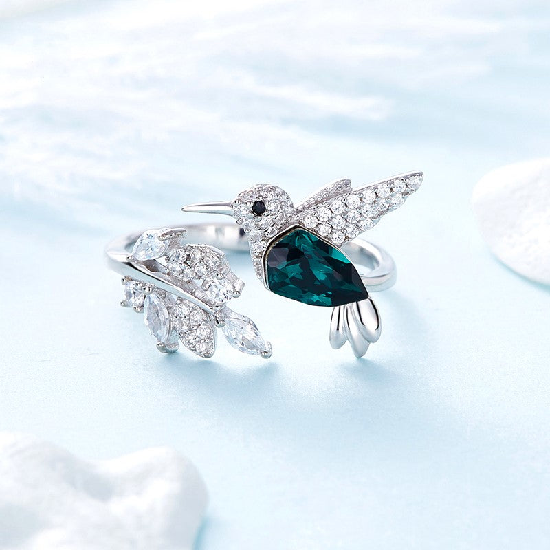 Anello Regolabile con Luccichio Colibrì e Diamante in Strass