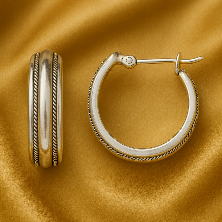 Orecchini Vintage in Argento con Striscia Dorata