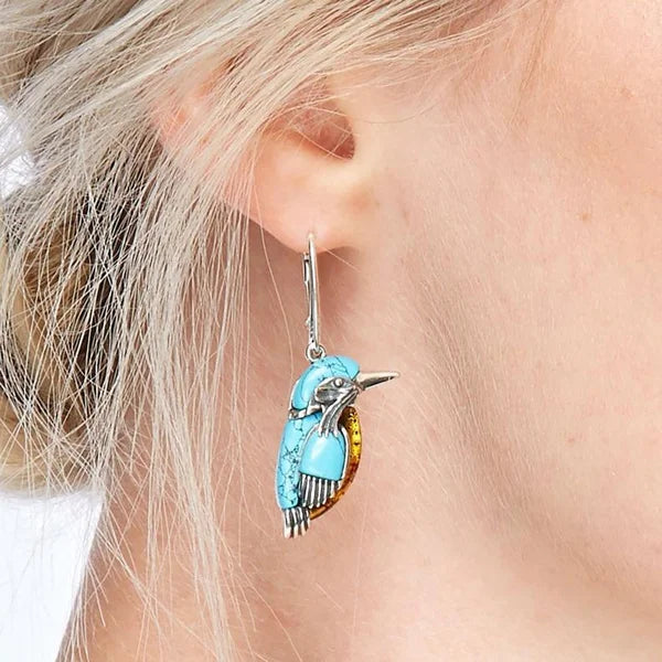 Orecchini in Smalto Blu a Forma di Colibrì