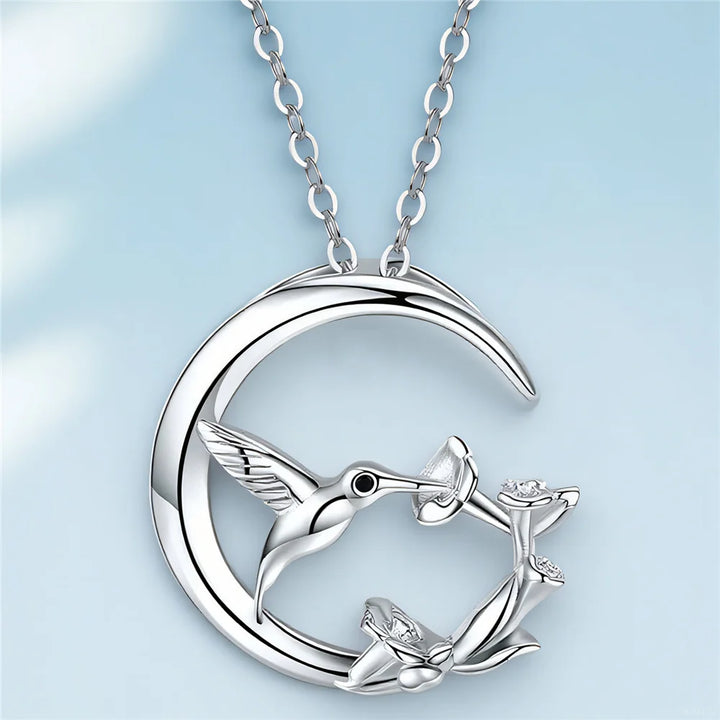 Collana con Pendente Vintage in Argento a Forma di Uccello della Luna