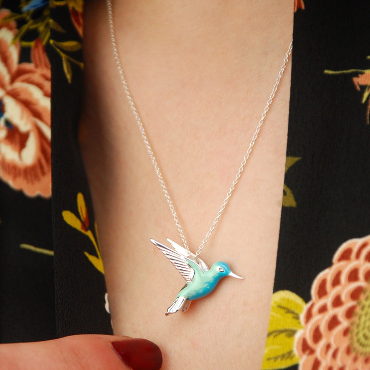 Collana con Pendente Colibrì in Argento Sterling smaltato
