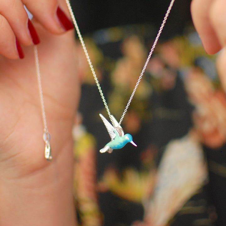 Collana con Pendente Colibrì in Argento Sterling smaltato