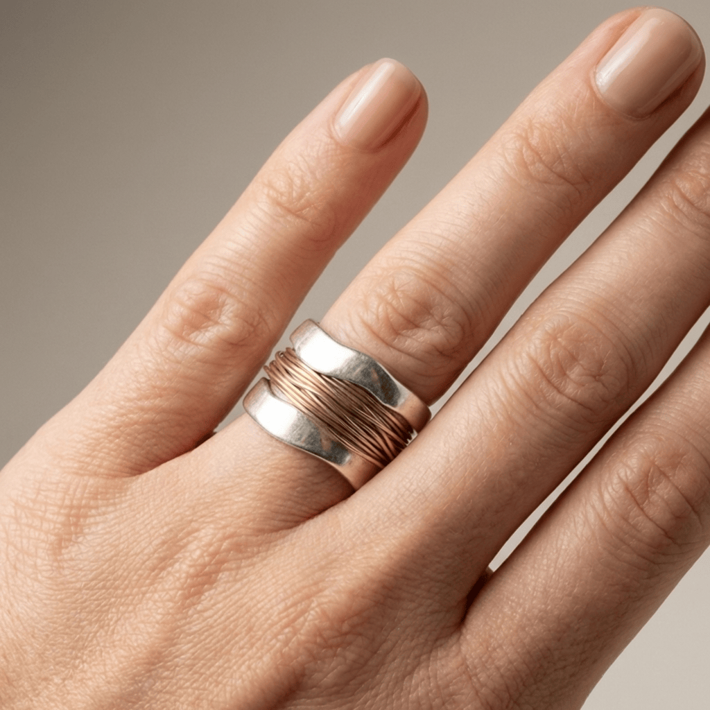 ANELLO AVVOLTO A MANO IN FILO D'ARGENTO E ORO