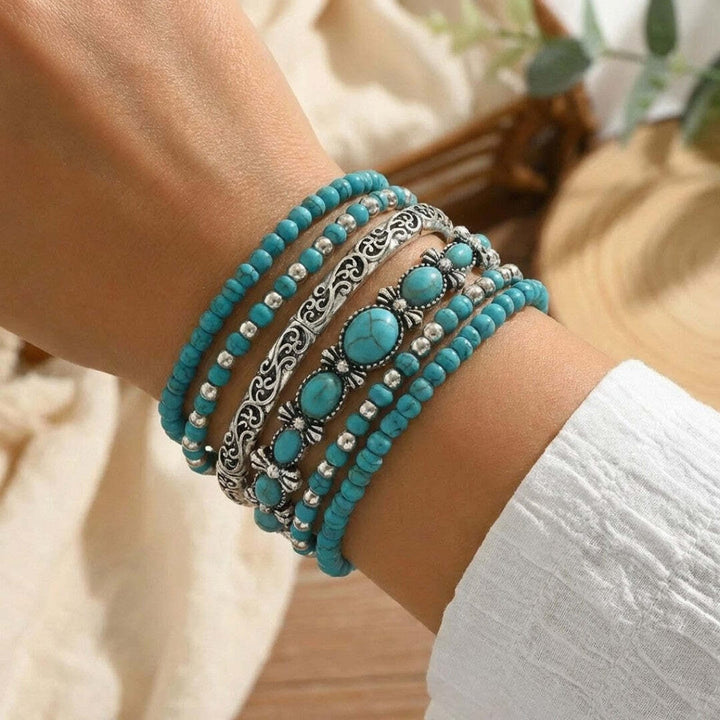 Set di Bracciali Boho con Perline Turchesi